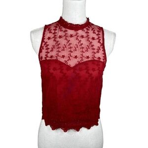 Forever 21 Burgundy Lace Cropped Sleeveless Top Size Small